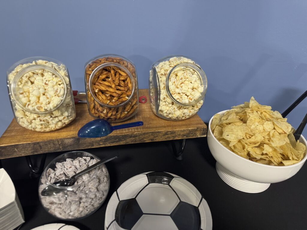 Birthday party snack table at Arena 41